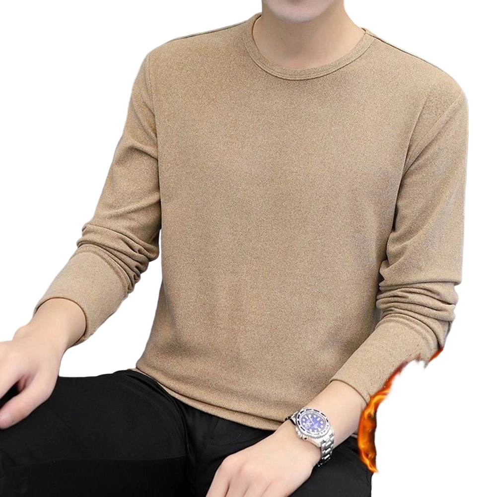 Men Double-Sided Thin Fleece Long Sleeve T-shirt Warm O-neck Base Layer Pullover
