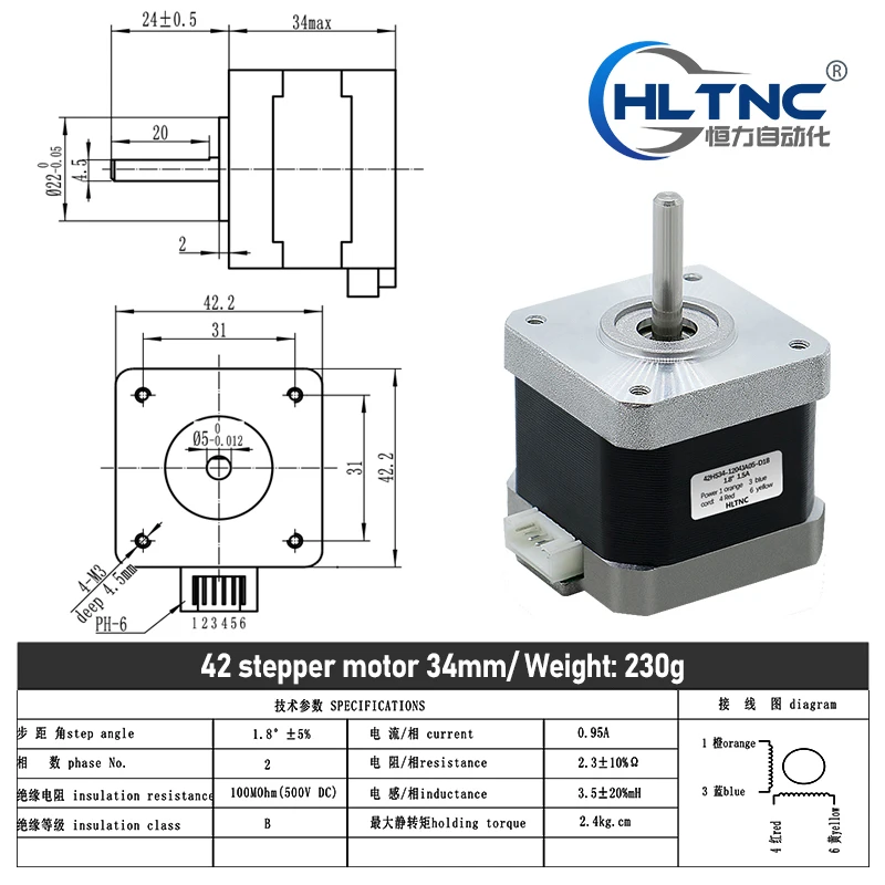 3D Printer Nema 17 Stepper Motor 0.24N.m 42HS34mm 36ozin 2.4kg.cm Single  Axis 5mm Current 0.95A For CNC Router - AliExpress 13