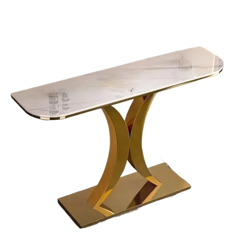 

against the wall. The entrance cabinet is very narrow. The living room is simple and modern rock slab marble end view table.