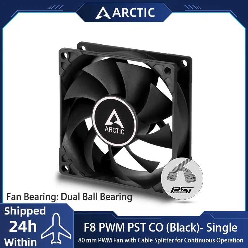

ARCTIC F8 PWM PST CO Black 80mm Case Fan with PWM Sharing Technology (PST), Dual Ball Bearing, Fan Speed: 300-2000 RPM