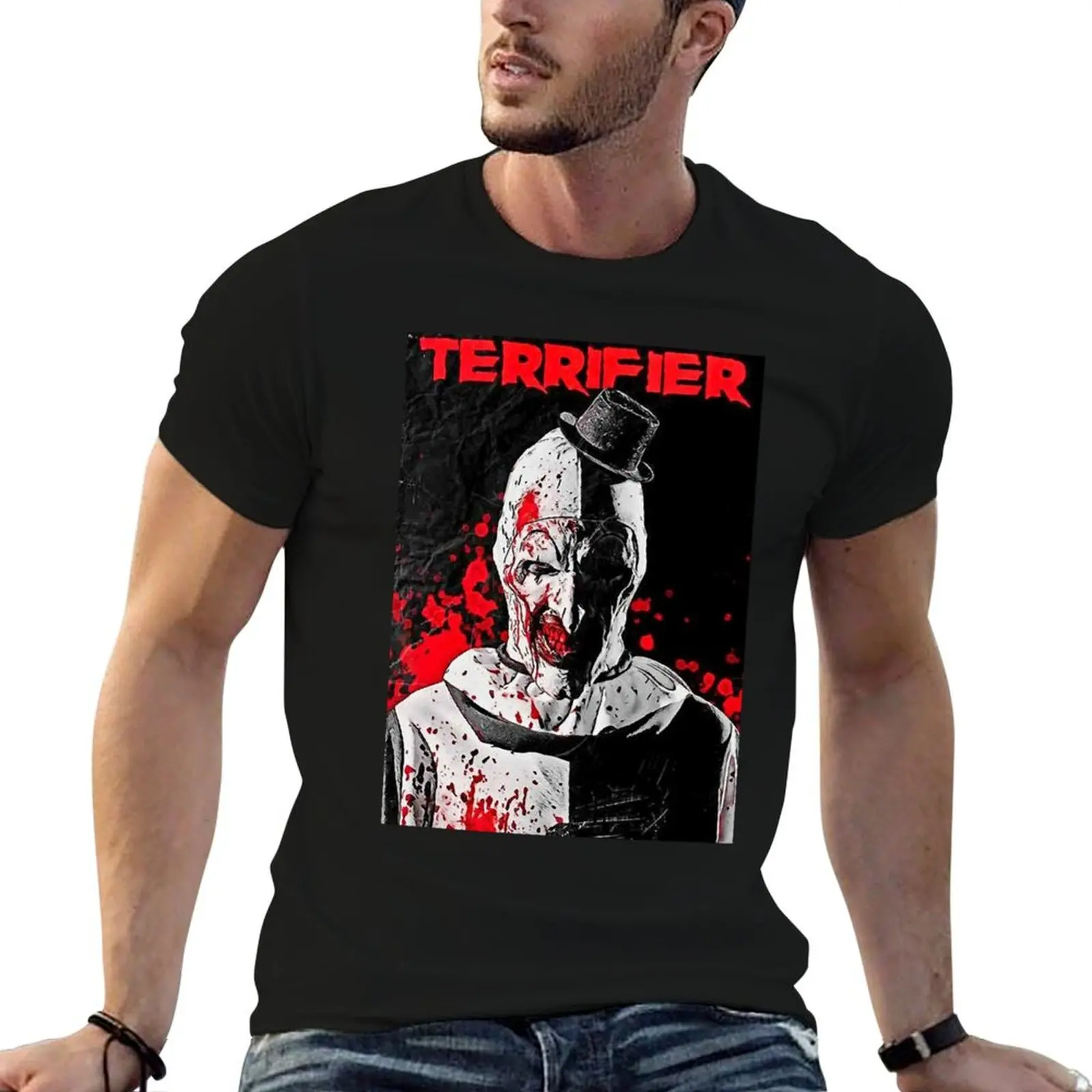 Special Present Terrifier Movie Horror Poster Art Gift Movie Fans T-Shirt Basic Casual Short Sleeve Cotton Shirt