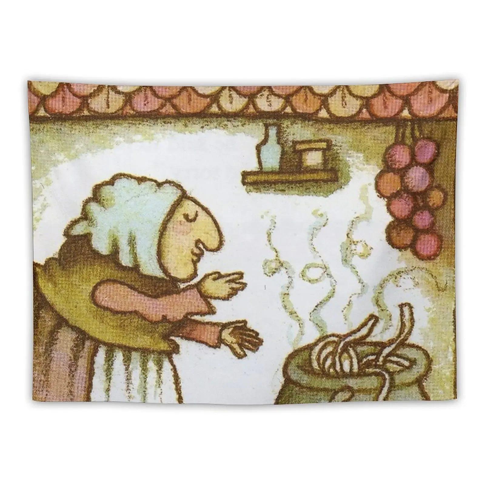 

Strega Nona Blowing Kisses to Pasta Pot Painting Tapestry Bedroom Deco Room Decorator Home Decorations Aesthetic Tapestry