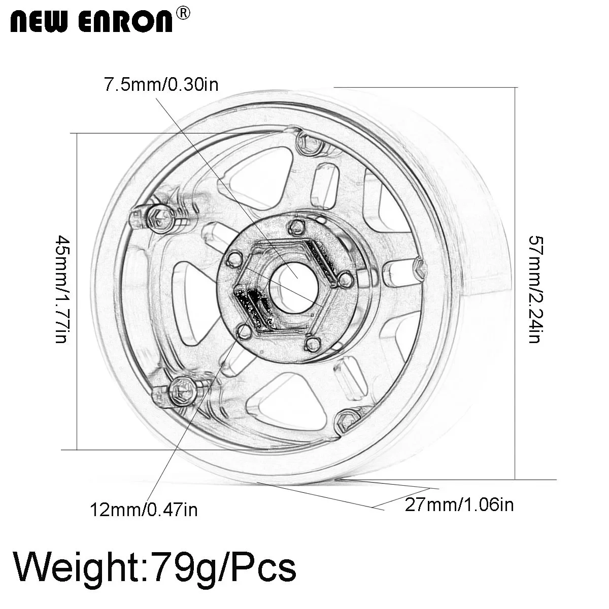 NEW ENRON Aluminum Alloy 5 Spokes 1.9 inch Beadlock Wheel Rim for 1/10 RC Crawler AXIAL SCX10 II TRAXXAS TRX4 Redcat