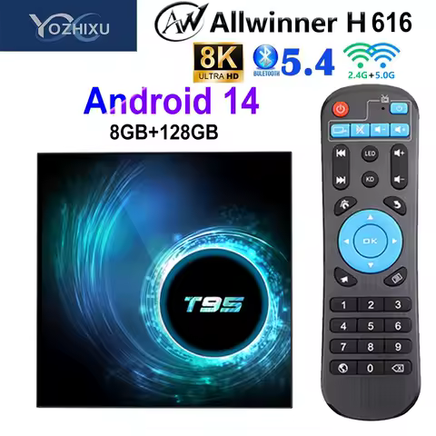 YOZHIXU Android 14 TV Box T95 Allwinner H616 HD 6K 8K 2.4G&amp;5G Dual Wifi BT5.4 128GB Memory Google Media Player Voice Set Top Box