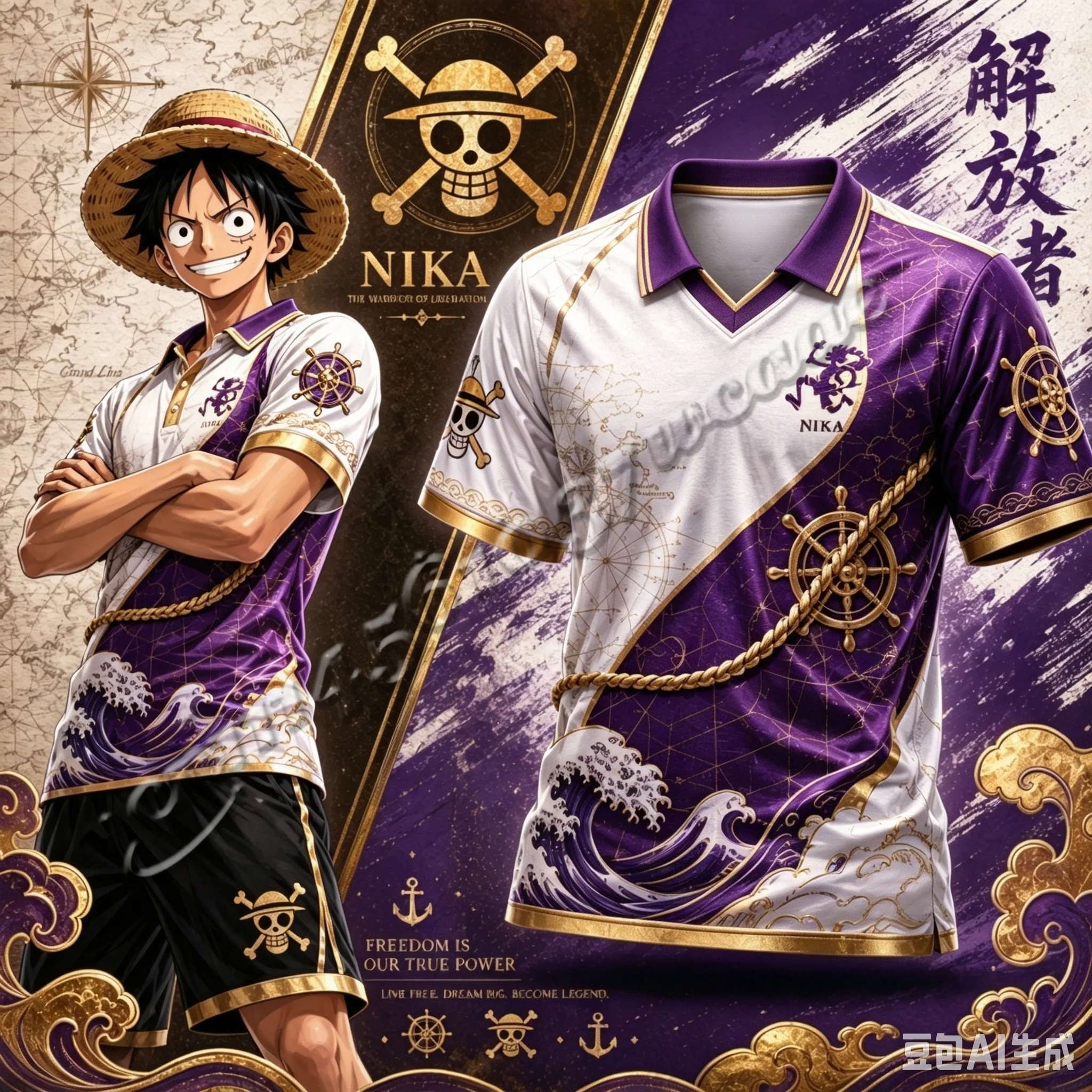 2026/27 Neues One Piece Luffy Serie Fußballtrikot mit Kragen, Modisches Streetwear für Männer und Frauen, Unisex Anime Sportbekleidung, Familienoutfit – Detail 5