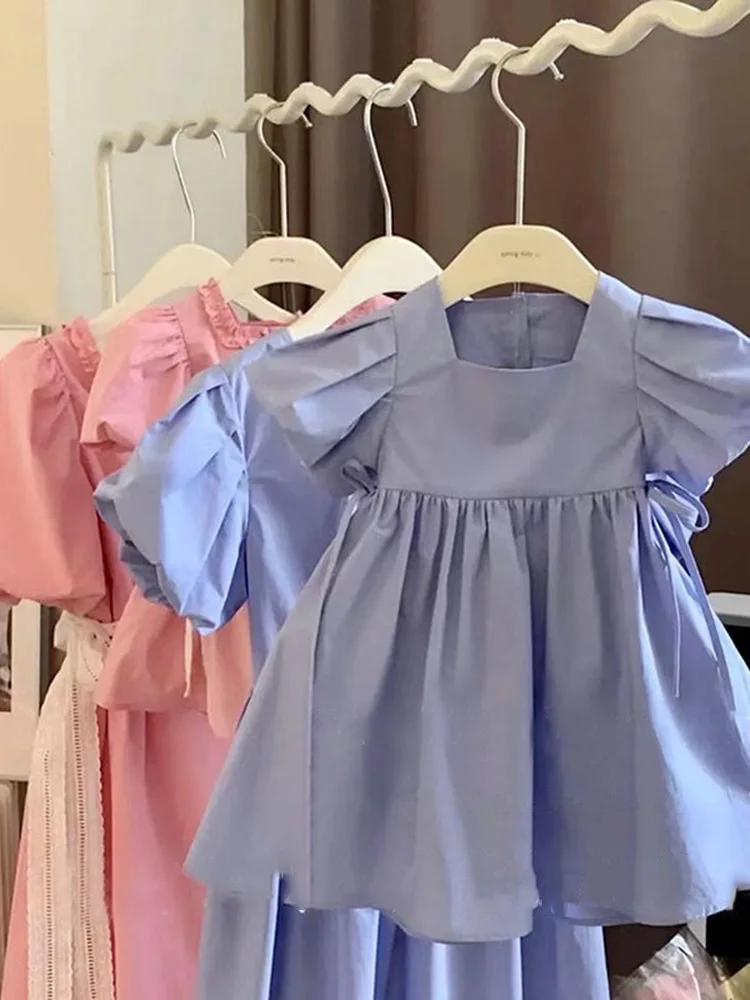 2022 Parent-child Dress Summer New Periwinkle Blue, White and Thin Fried Street Mother and Daughter Dress mommy and me