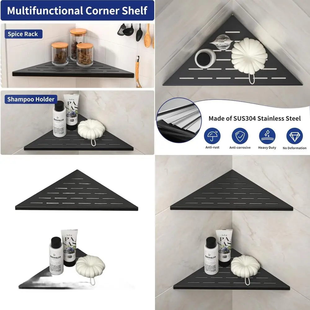

12 Matte Black 304 Stainless Steel Corner Shower Shelf, 2 Pack Recessed for Tiled Walls, Large Size
