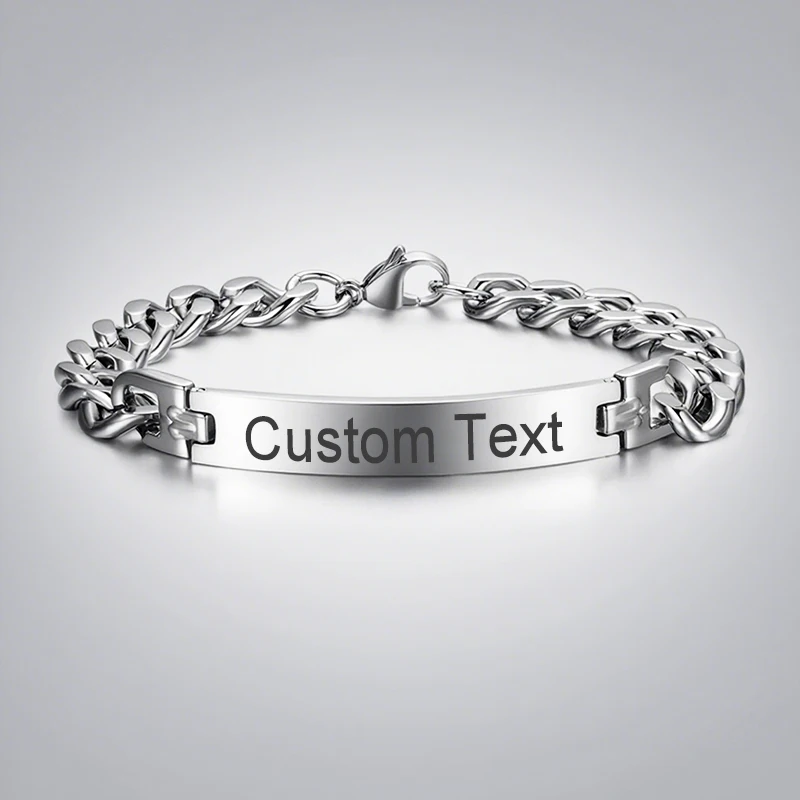 Goxijite Custom Name Cuban Chain Bracelet Personalized Stainless Steel Men's/Women's Engraved Text Jewelry Gift Wholesale