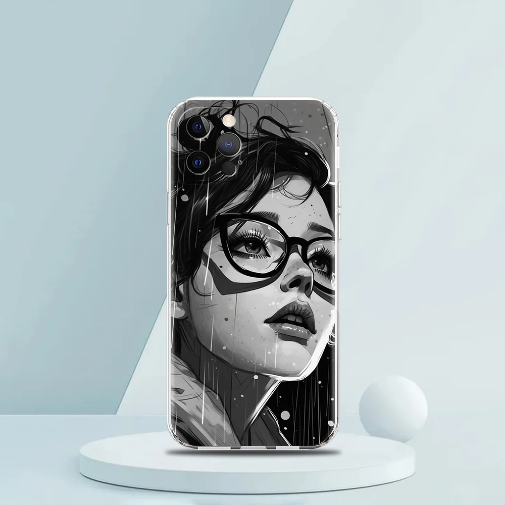 Fashion Black Girl Phone Case for iPhone 16 15 14 13 12 Pro Max Cover Transparent for iPhone 11 Pro Max 7 8 Plus XS XR Shell Bag