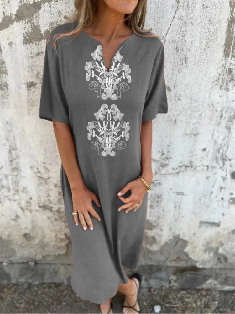 Abito con stampa Boho alla moda per donna Abiti casual con scollo a V a maniche corte Abiti larghi Robe Femme Gonne per le vacanze estive Abbigliamento donna Nuovo