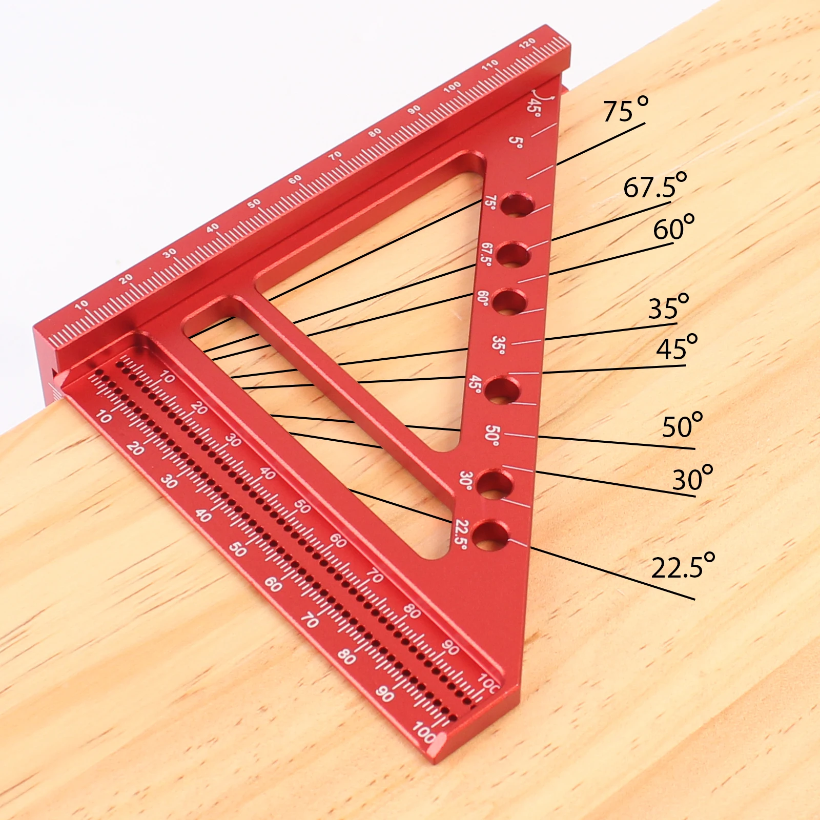 5-calowa linijka trójkątna ze stopu aluminium kątomierz kwadratowy do obróbki drewna, kwadrat do rysowania otworów z kołkami kołkami, rysik wędkarski