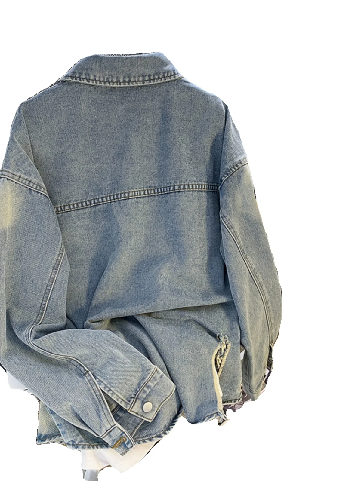

Retro Hole Denim Jaet for Men Autumn High Sensation Cool Workwear Jaet 2023 New Trendy Brand Loose Fit Long Sve