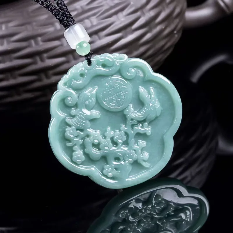 Natural Real Emerald Blue Water Magpie Treetop Pendant Myanmar Jadeite Necklace Jewelry Charm Designer Luxury Women Certificate