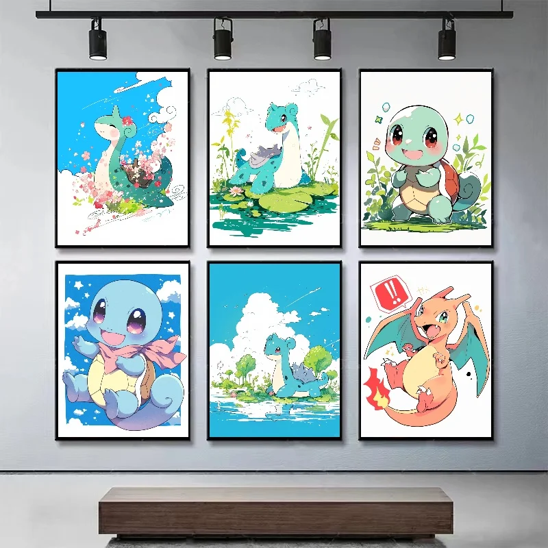 Anime Pokemon Leinwand Malerei Bulbasaur Charmander Squirtle Poster und Druck Aquarell Wand Kunst Bild Home Decor Kinder Geschenke