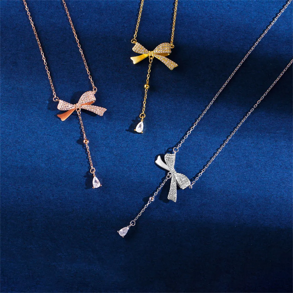 

Корейский серебряный бант S925 — блестящая фея с бриллиантами, универсальный воротник сладкого лета