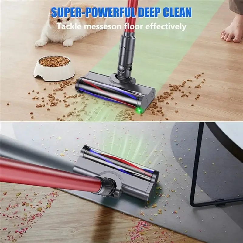 AEE6-For Dyson V7 V8 V10 V11 V15 Vaccum Cleaner Soft Lint Roller Brush Cleaner Head With Green LED Headlights Attachment