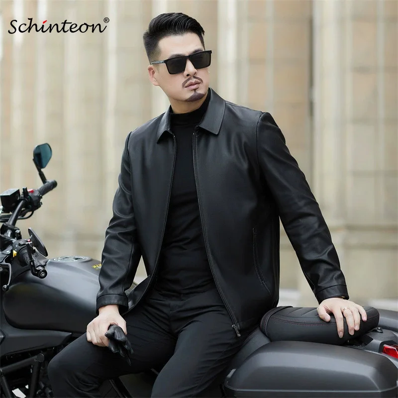 

Schinteon Men's PU Leather Jacket Fashionable Business Casual Spring Autumn Middle-aged Turn-down Collar Outwear 2026 New