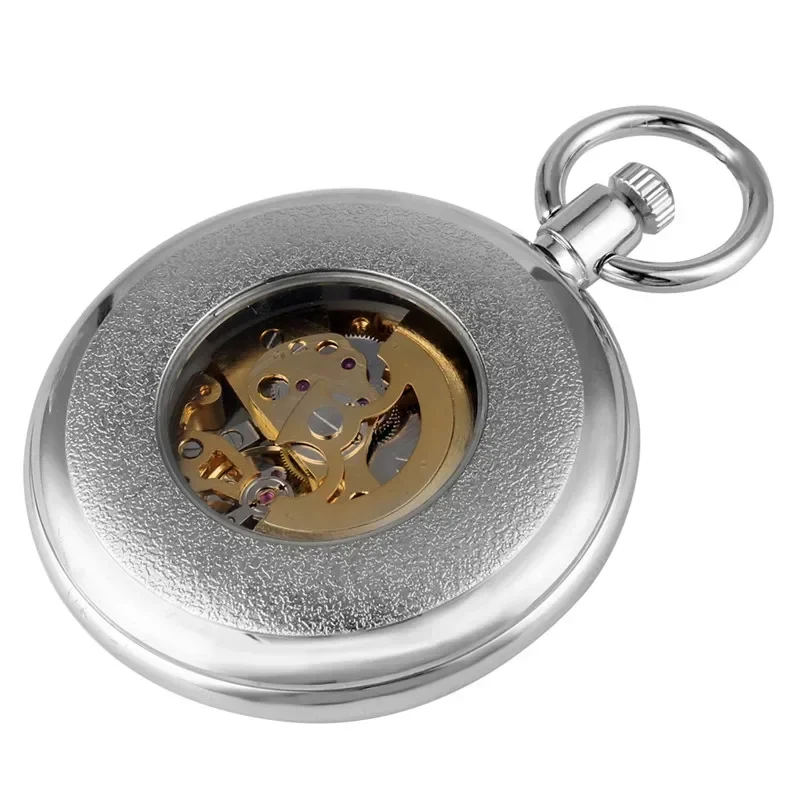 

Vintage Automatic Self Winding Mechanical Pocket Watch Open Face Roman Numerals Luminous Hands Skeleton Clock FOB Chain Gift