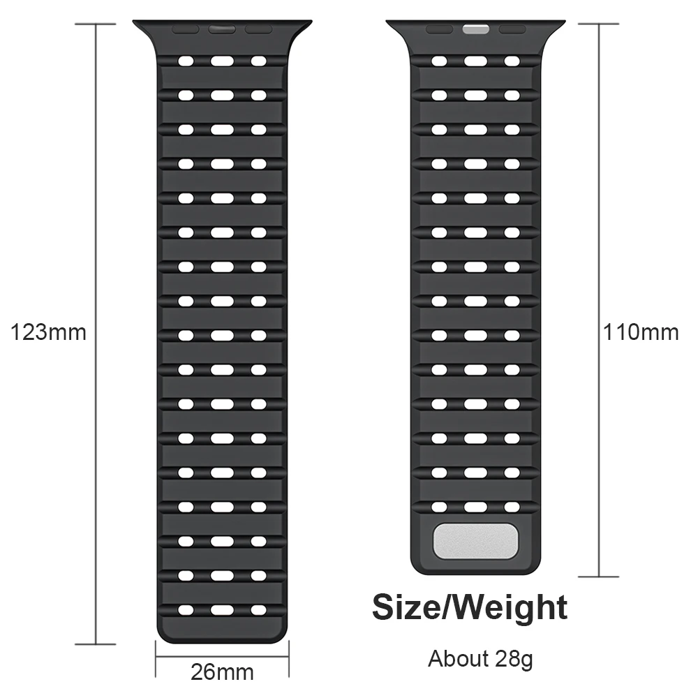 Apple Watch用の通気性シリコンウォッチバンド,磁気バンド,交換用ストラップ,スポーツブレスレット,ウルトラ2, 49mm,se,45mm, 44mm, 42mm