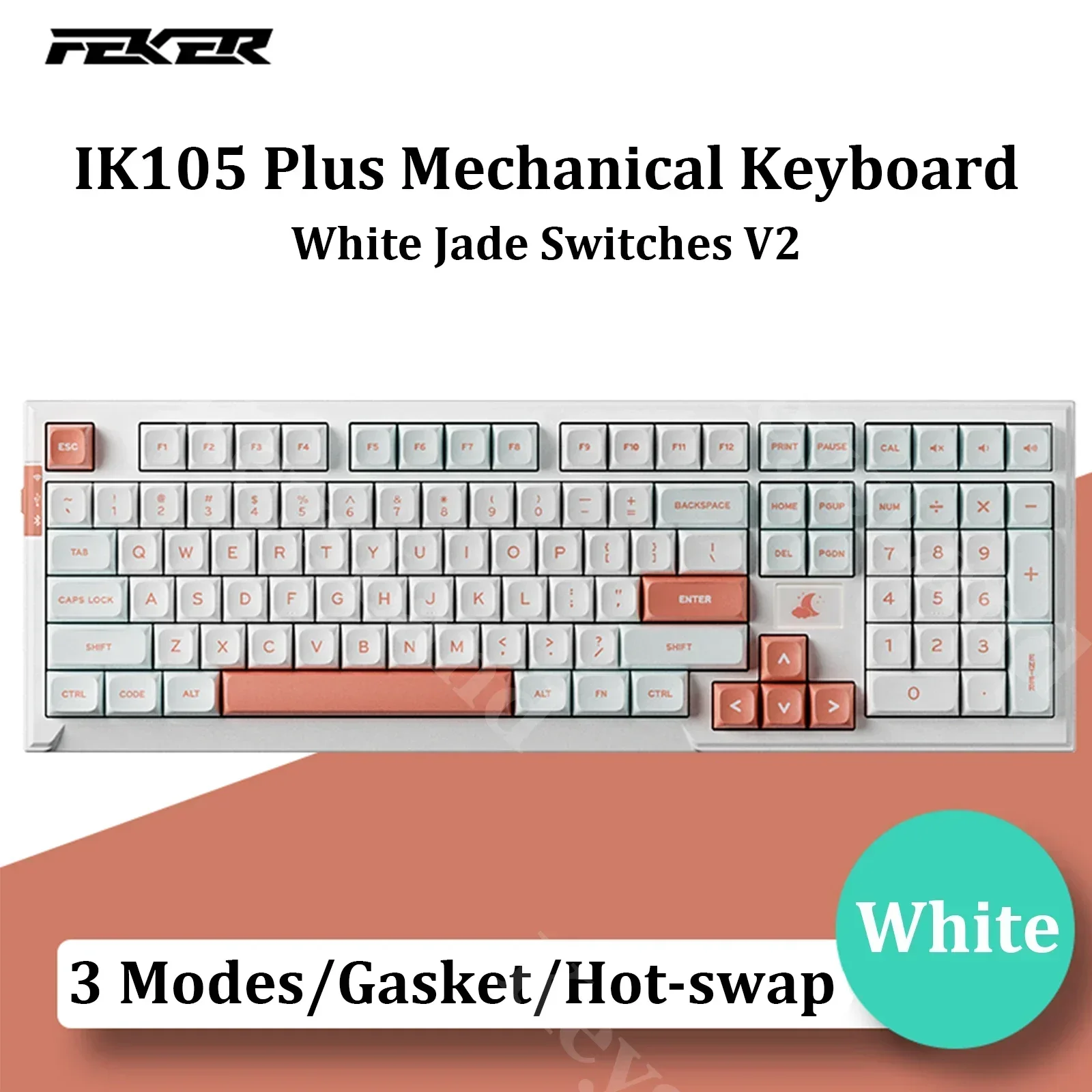 FEKER IK105 Pro Plus Mechanical Keyboard 3 Modes Wireless Bluetooth 2.4G RGB Gasket Hotswap PBT Dye Sub Keycaps Silicon POM Pad