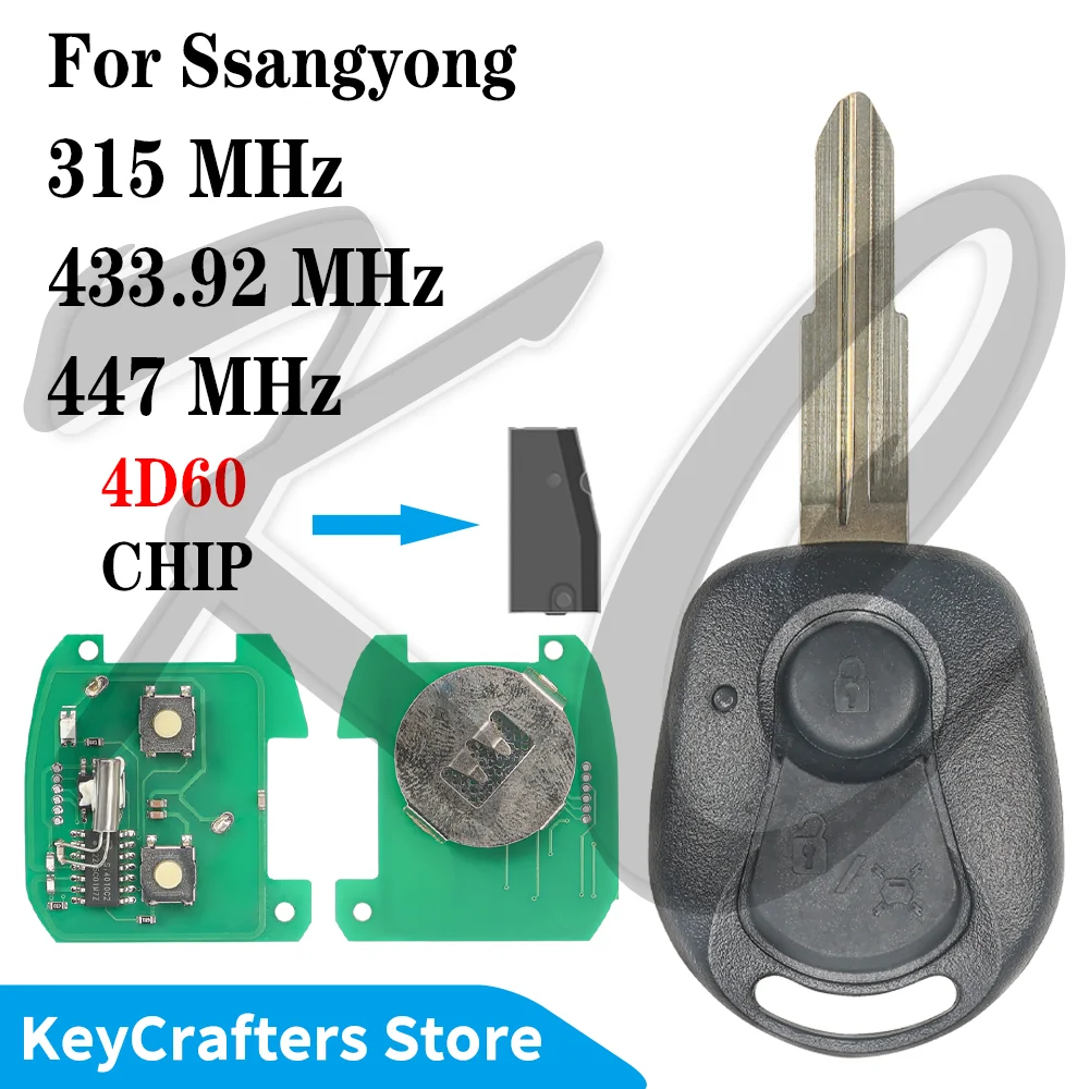 Чип-ключ 4D60 HYN10 Blade с частотой 315/433.92/447 МГц для автомобилей Ssangyong Kyron, Rexton W, Korando, SSY3, MBEF750, Actyon Sports.