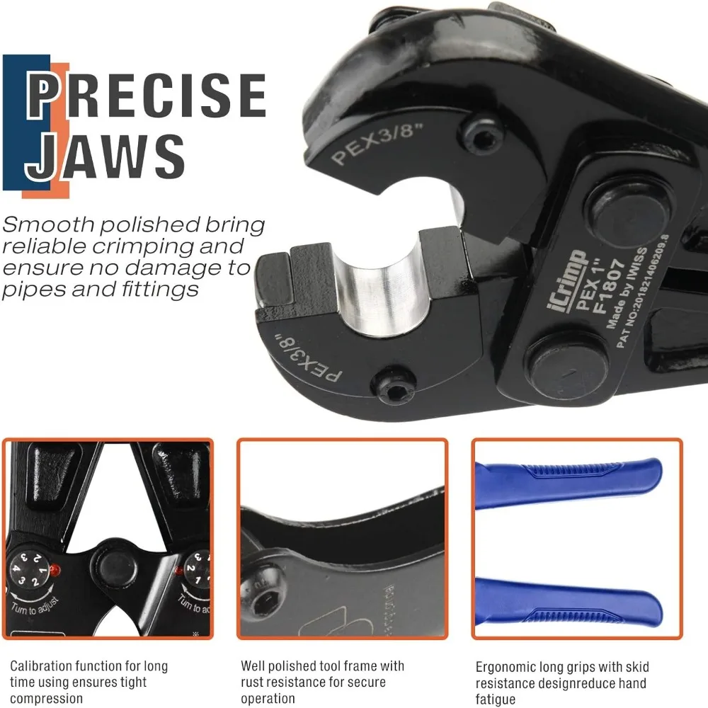 Copper Ring Crimping Tool Kit for 3/8,1/2,3/4,1-inch Pex Pipe with Free Removal Tool & Cutter & Gauge