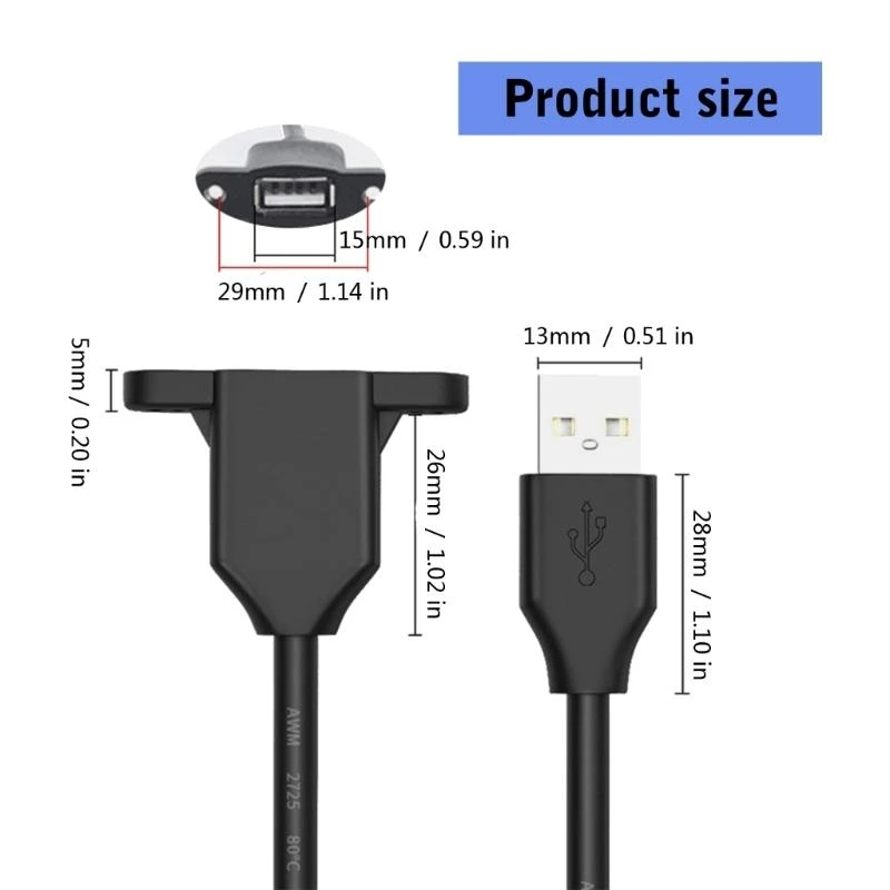DXAB USB 2.0 Male To Female Cable With Secure Panel Mount For Data And Charging USB2.0 Extension Cord