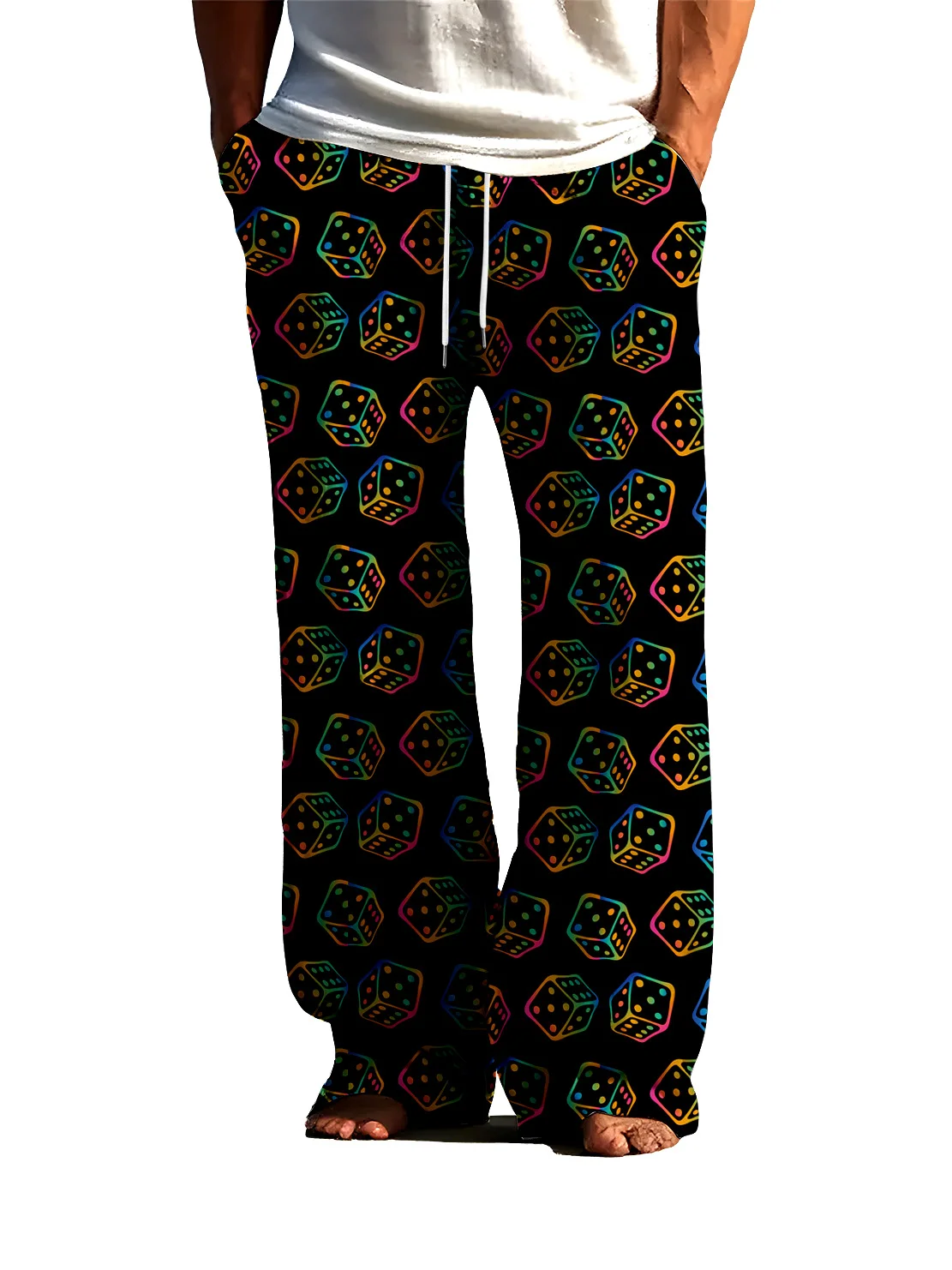 

Spring and Autumn Trendy Men's Pants with Dice Pattern 3D Digital Printing, Street Thin Casual Pants Quick Drying and Non Fading