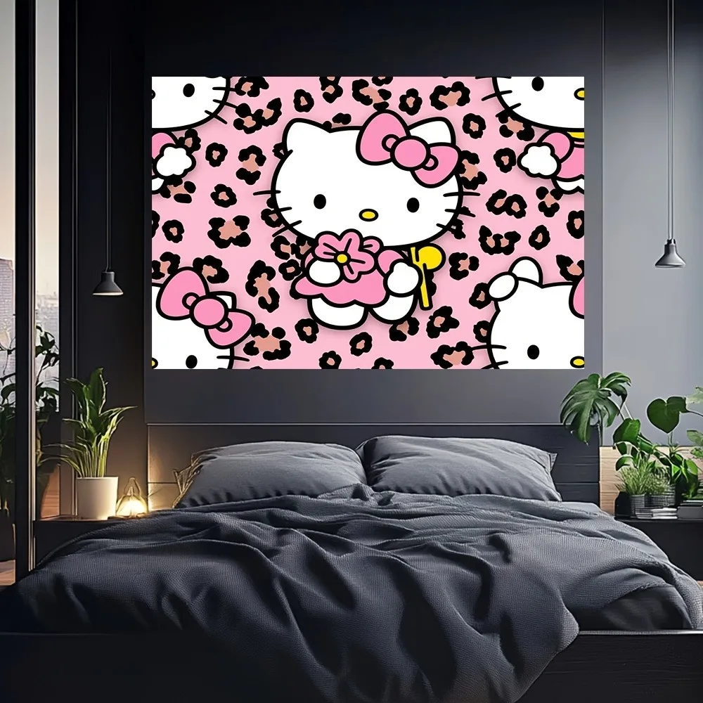 

Sanrio Hello Kitty с леопардовым принтом в форме сердца, гобелен с бантом и принтом, элегантный фон, ткань для вечеринки, милое украшение комнаты