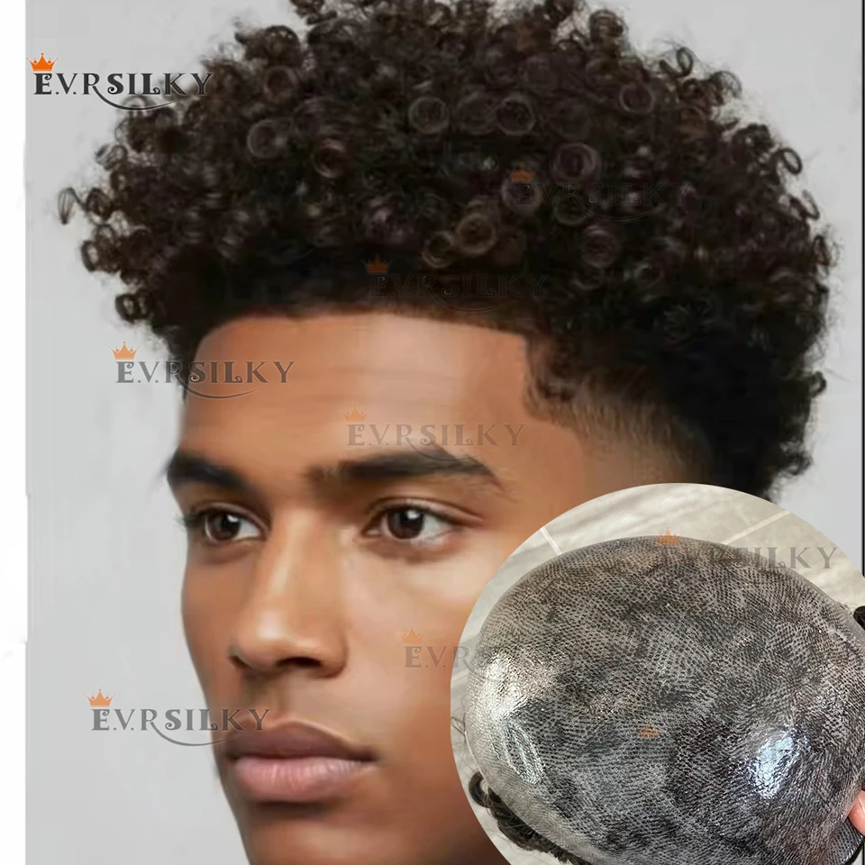 

10 мм афро вьющиеся серые коричневые черные супер прочные мужские парики из 100% человеческих волос полный тонкий искусственный мужской сменный протез из микрокожи