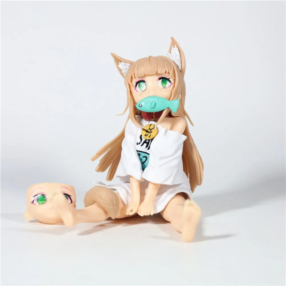 

Anime Character Figurine, Beautiful Girl Cat Lady Sitting and Eating Fish Can Change Face Figurine Car Desktop Ornament