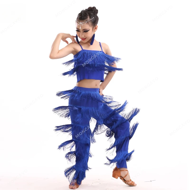 Tassel Samba Rumba Salsa Latin Dance Costumes Girls Child Fringe Tango Dance Clothes Adult Competition Ballroom Dancing Dress
