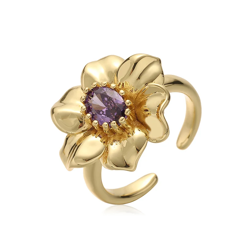 HECHENG، مجموعة سطحية لامعة حلوة صيفية مع خاتم زهرة الزركون قابل للتعديل للسيدات مجوهرات رائعة قطعة واحدة