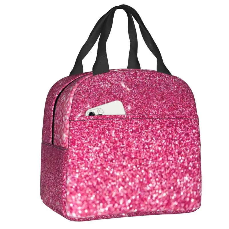 

Silver Pink Glitter Sparkle Diamond Resuable Lunch Box Bling Thermal Cooler Food Insulated Lunch Bag Kids School Children