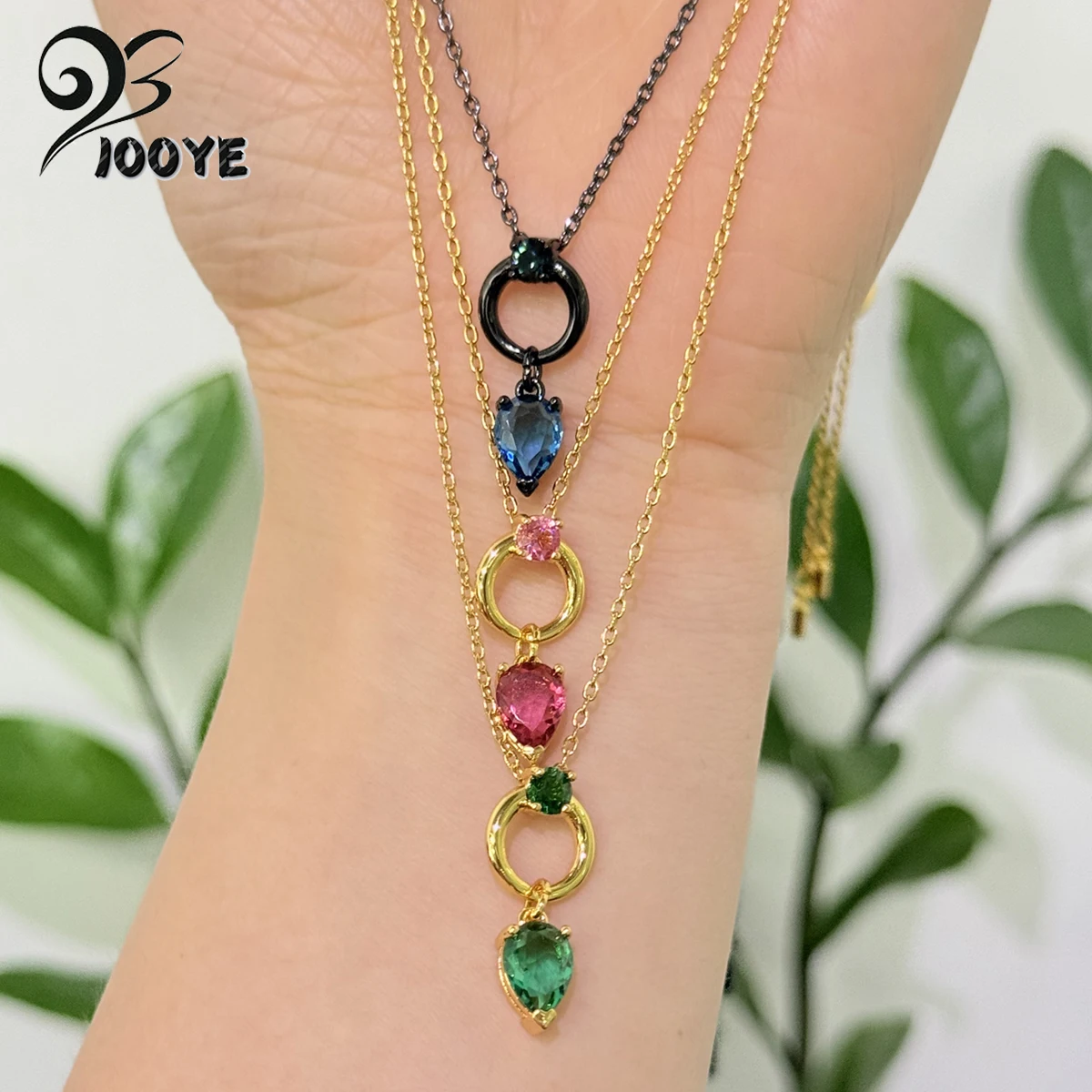 

Original 2025 New Trend Anniversary Jewelry Set Charm Pink Green Blue Water Drop Crystal Pendant Fashion Women Necklace Earrings