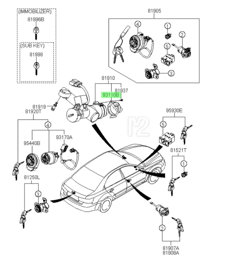 93110-3K000 Ignition Switch Assembly For Hyundai Soanta Nf 08-09 Santa Fe 06-10 Veracruz Ix55 93110 3K000 931103K000