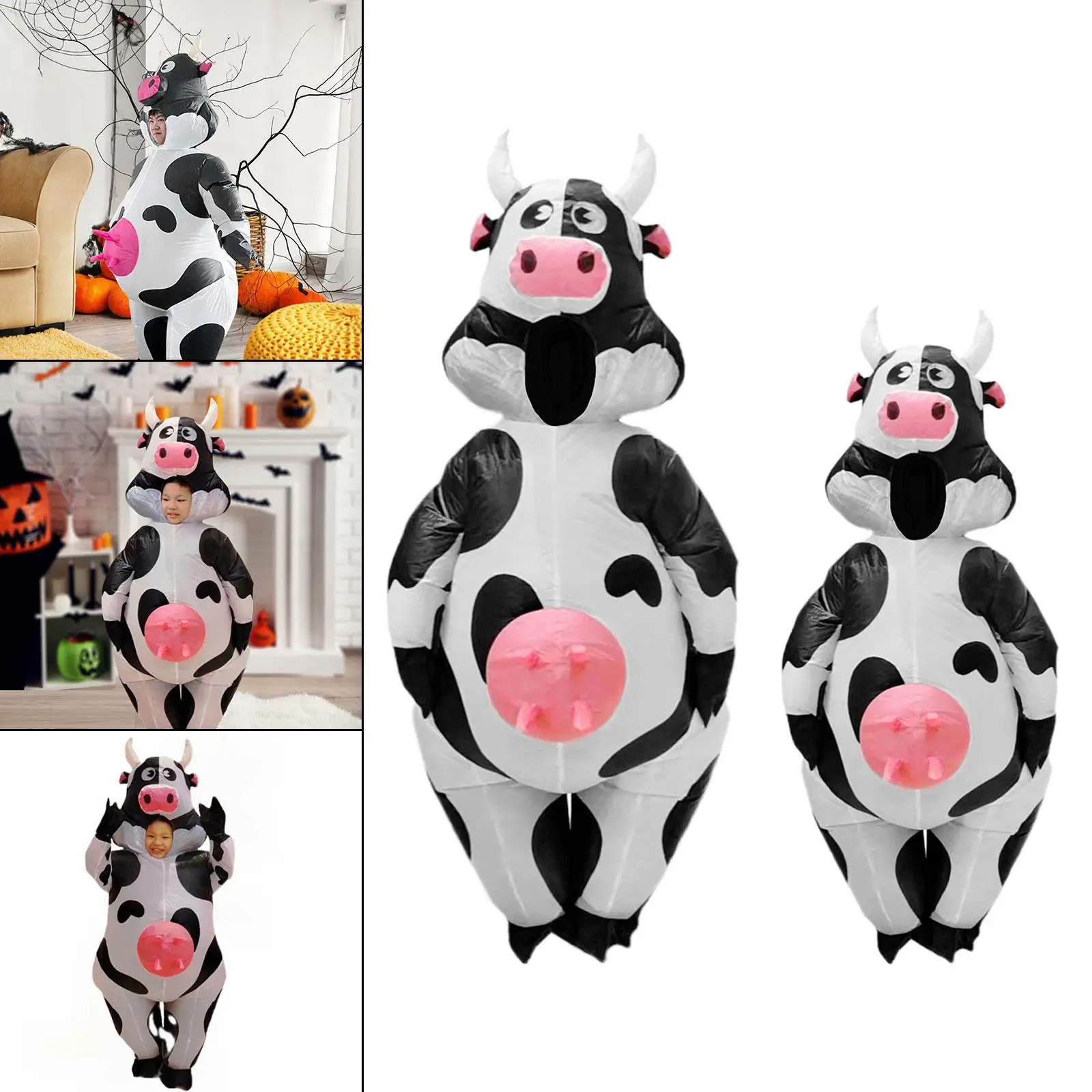 Inflatable Cow Costume Funny Animal Costume for Party Game White Halloween Costume Festival Stage Show Cosplay Adult Kids