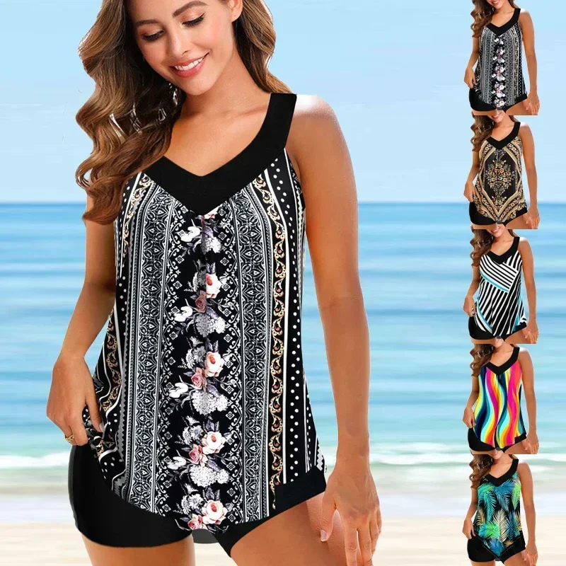 

Popular High Quality Women's Summer Swimsuit Beautiful Suzuran Words Pattern Tankini Top Shorts Two-piece Beach Swimsuit S-6XL