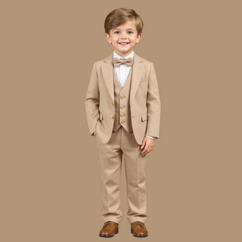 khaki Boy's Suit Set 3 Pieces Jacket Pants Formal Kids Tuxedo For Wedding Kids Birthday Party School Performance Wear