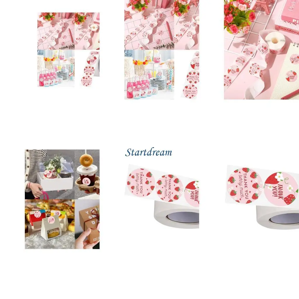 500Pcs Strawberry Thank You Sticker Round Thank You Label Sticker for Packaging K92C