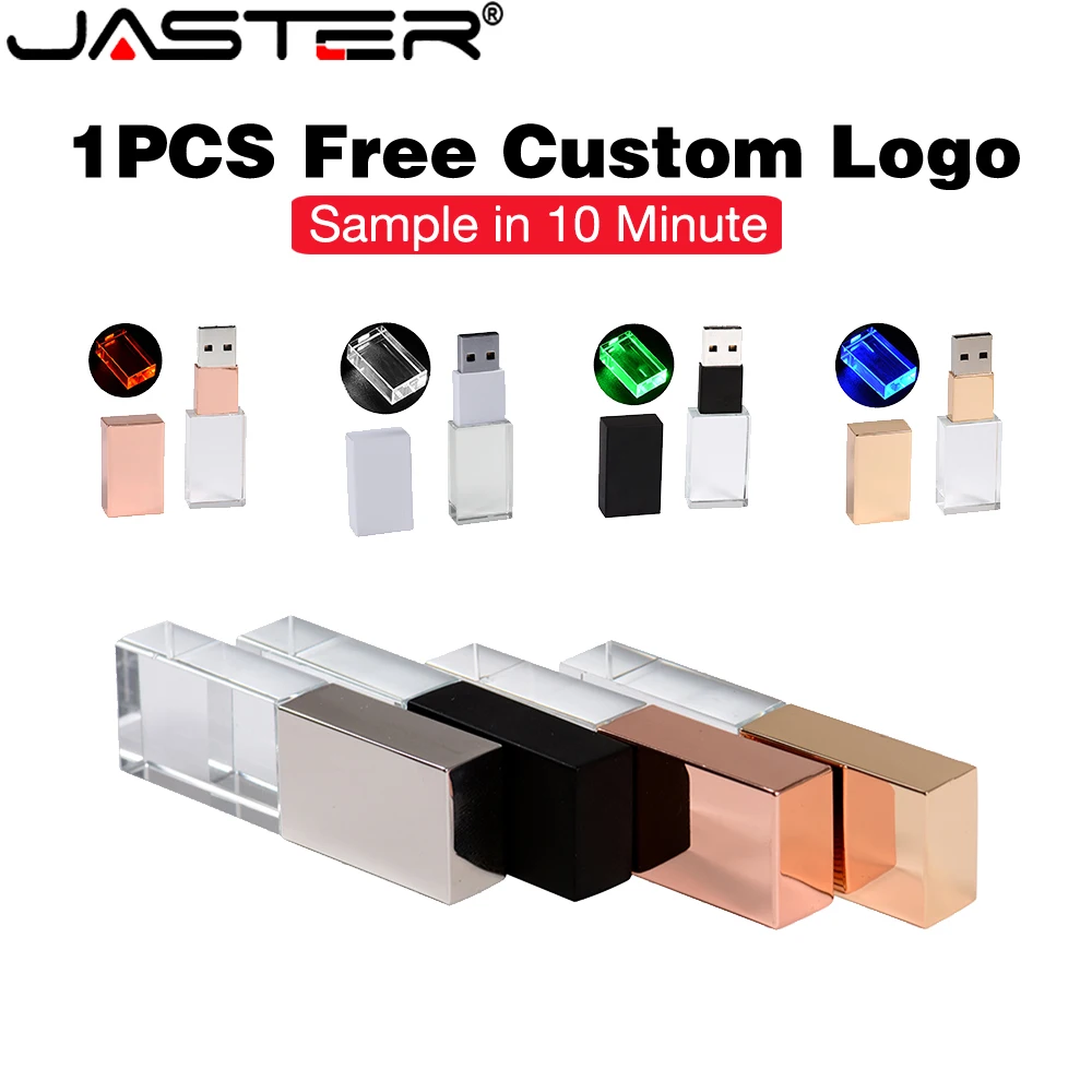 

JASTER Free Custom Logo LED USB Flash Drive 128GB Rose Gold Memory Stick 64GB Creative Pen Drive 32GB Business Pendrive 16GB