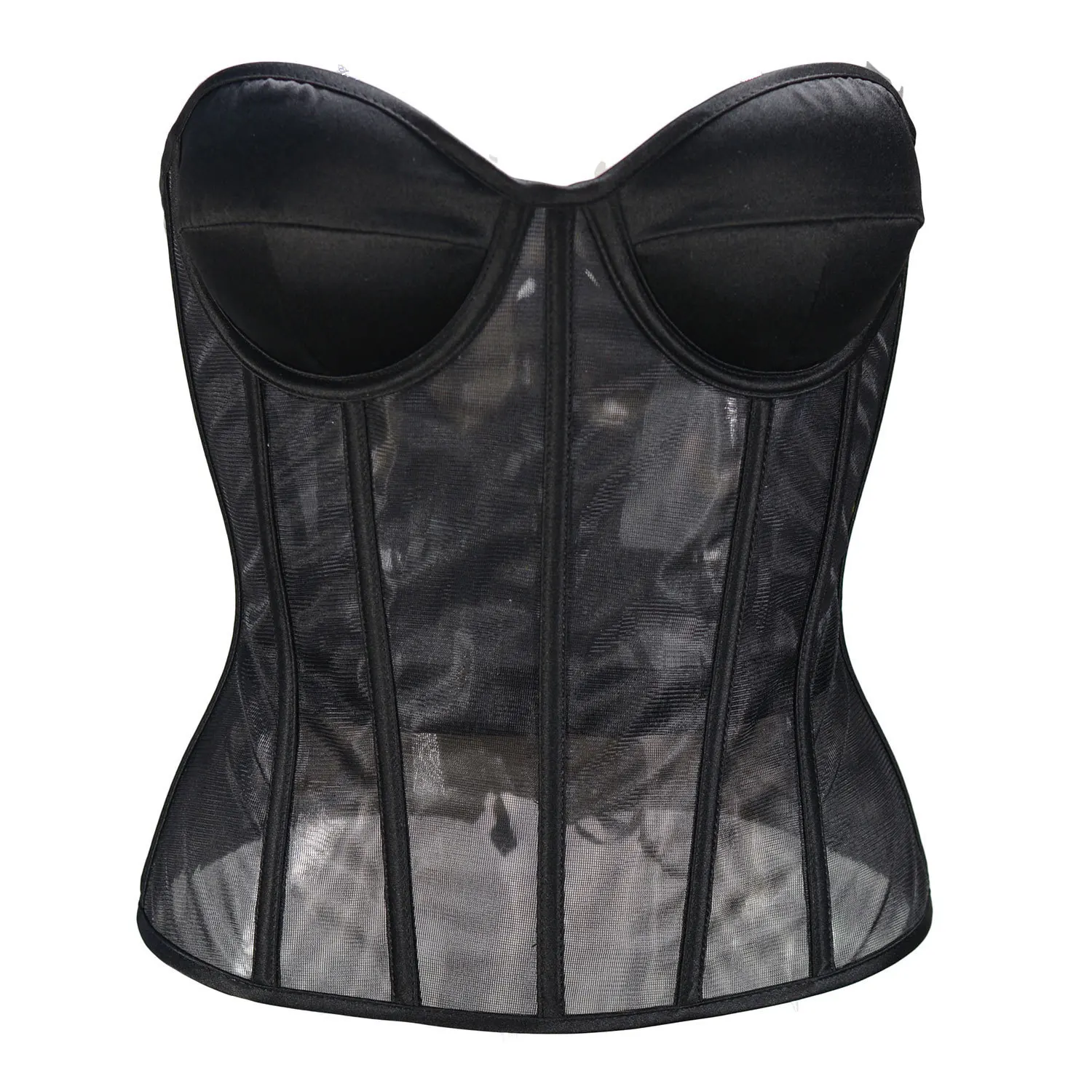 Women\'s  Double-layer Breathable Mesh See-through Strappy Corset Back Ajustable Straps Tie Waist Seal Fish Bone Shaping Belt