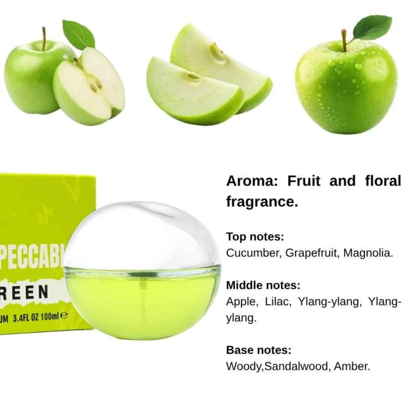 Perfume Frutal de Manzana Natural Fresca 100ml, Fragancia Duradera para Mujer, Uso Diario de Verano, Aroma a Melocotón, Perfume Natural para Dama