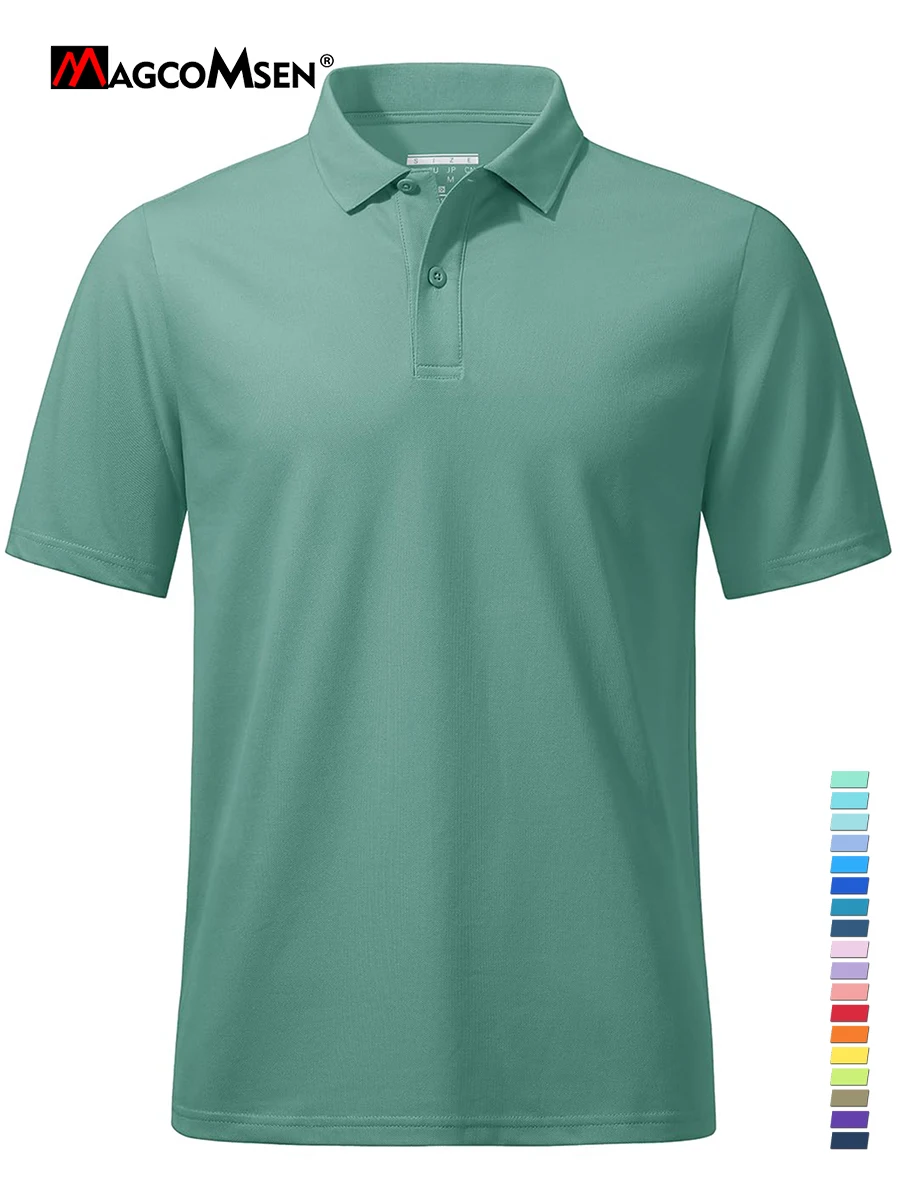 MAGCOMSEN Moisture Wicking Polo Shirt Men's Casual Breathable Short Sleeve Lightweight Golf Polos Tag-free Tennis Shirt Work Top