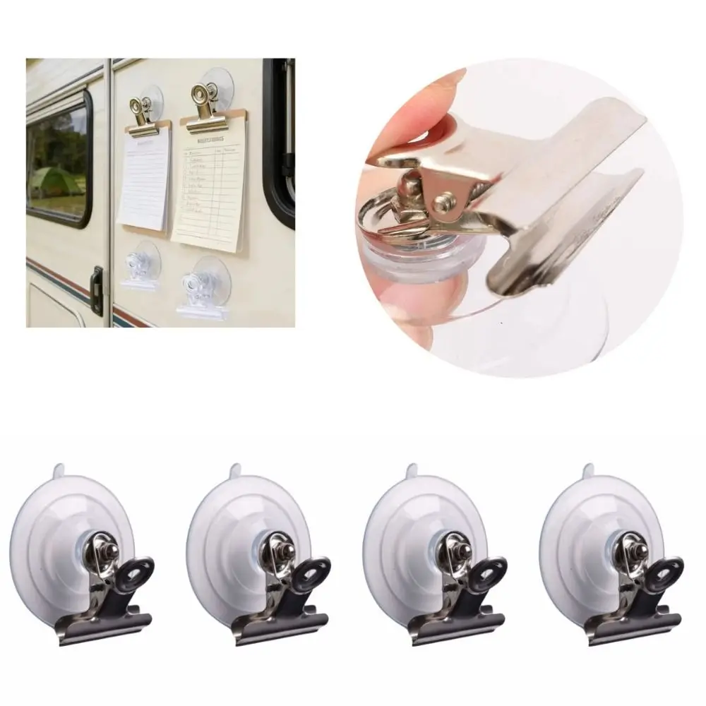 4Pcs Transparent Suction Cup Clip No Drilling Detachable Windshield Ticket Clip Reusable Multi-function Recipe Holders Holder