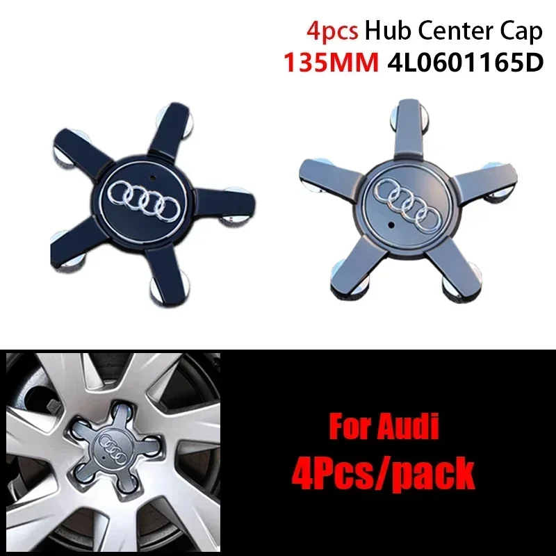 4Pcs/set 135mm 4L0601165D Car Wheel Center Hubcaps Emblem For Audi Hub Cap Cover Q7 Badge Decorative Auto Sticker Accessories