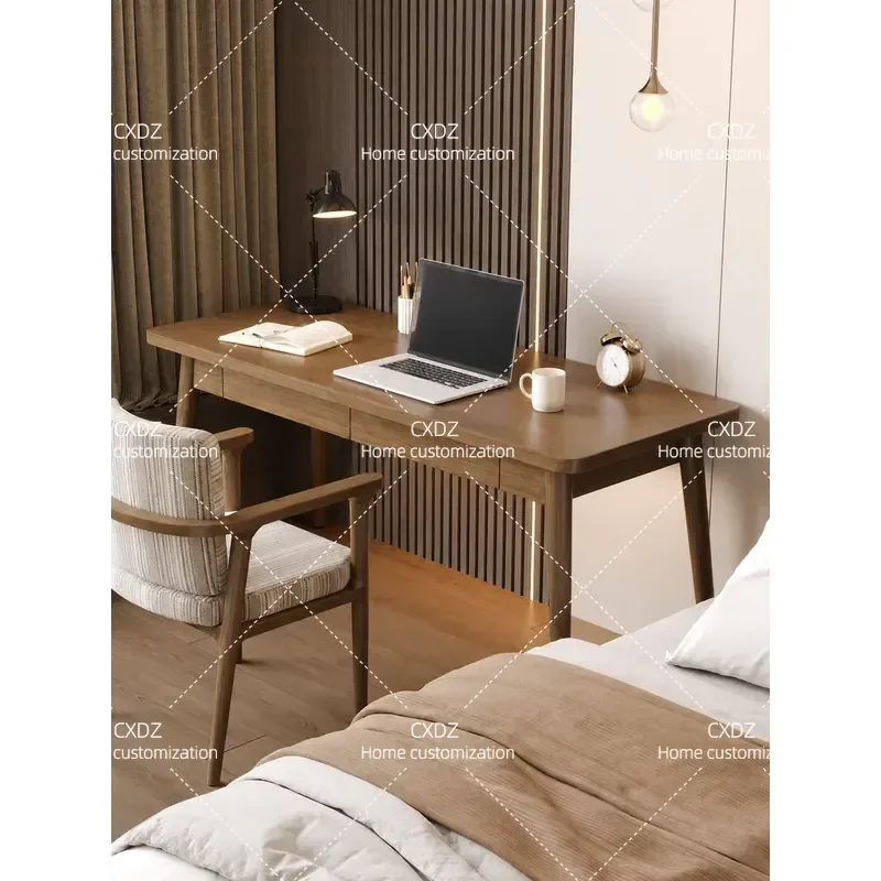 Solid Wood Computer Desk for Bedroom Bay Window Student Study Table with Drawers Double Light Luxury Long Workbench Home