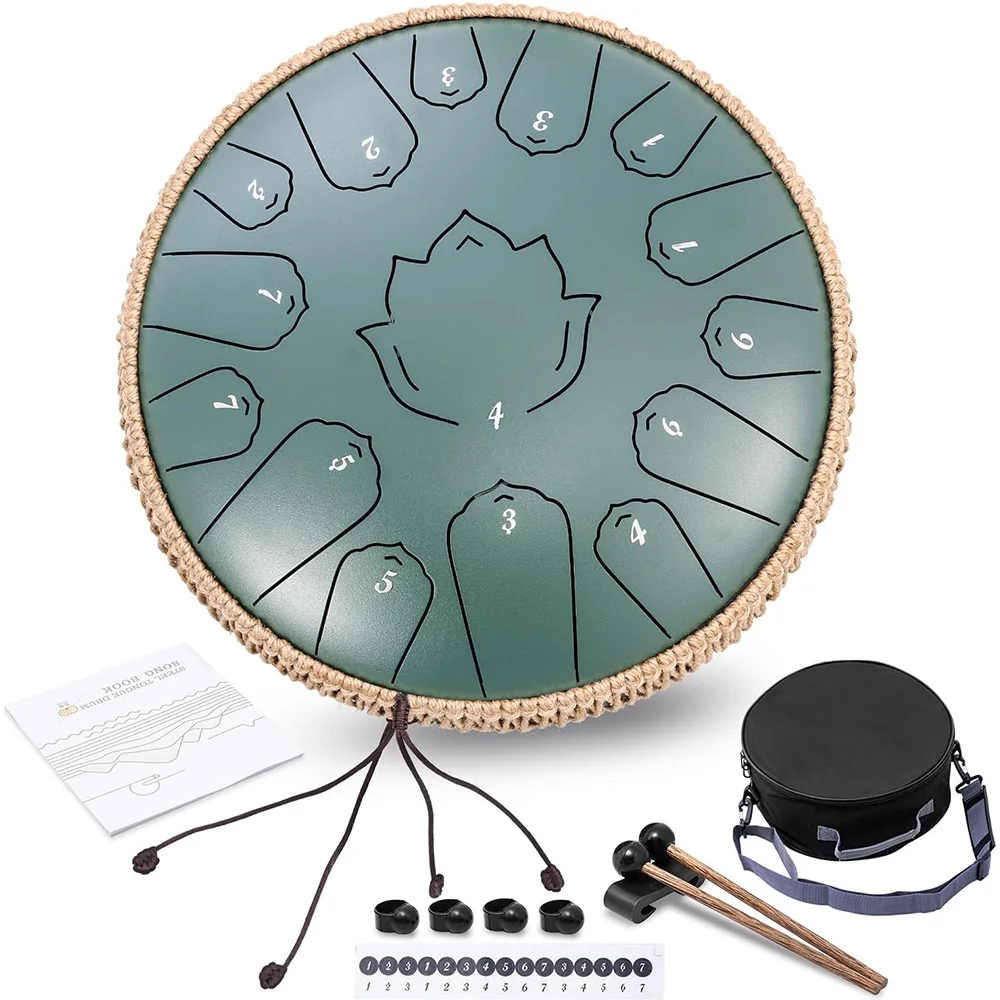 Hluru Glucophone Steel Tongue Drum 13 Inch 15 Notes C Key Music Drum Ethereal Drum Percussion Musical Instruments Steel Drum