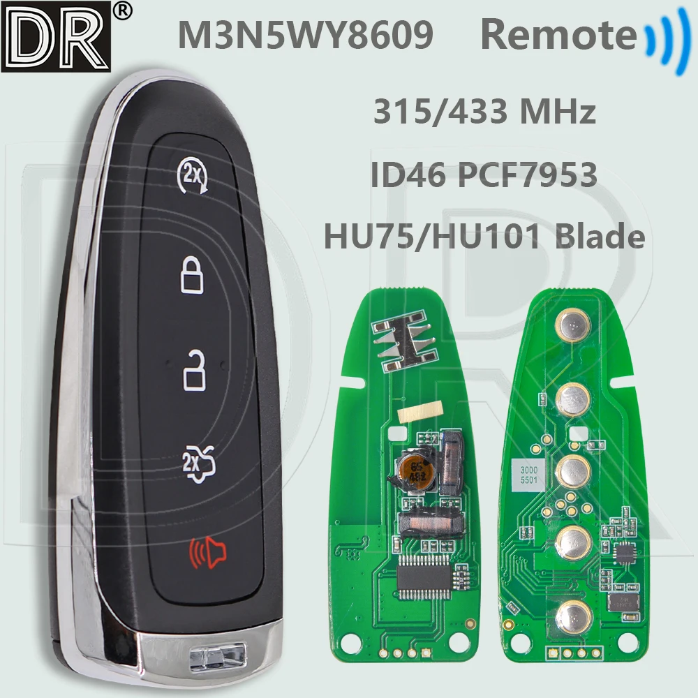 DR M3N5WY8609 ID46 PCF7953 Chip 315/433MHz Car Remote Key For Ford Focus Edge Escape Flex Taurus Explore Expedition 2011-2018