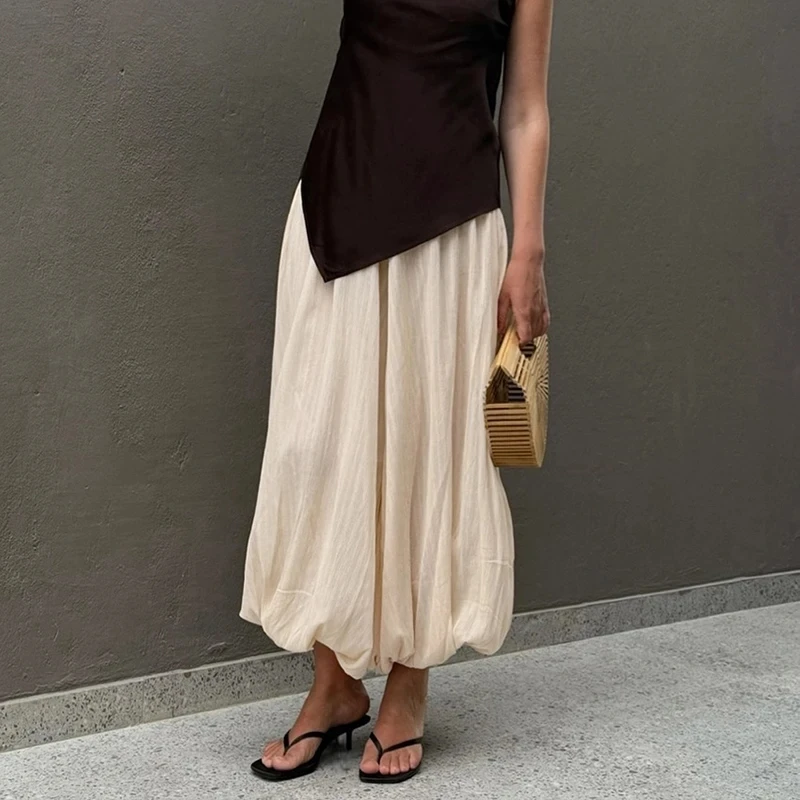 Casual High Waist Pleated Wide Leg Pants Elegant Ladies Simple Solid Color Trousers Summer New Puff Loose Women's Commute Pants